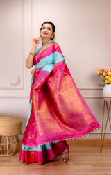 Gadwal Handloom Pure Silk turning borders AUS