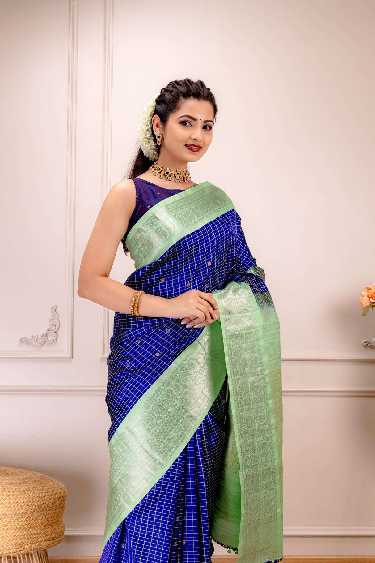 Gadwal Handloom Pure Silk With Pre-Stitched Blouse 77 AUS