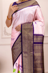 Ikkat Kanchipuram Fusion Handloom Pure Silk Crane Design With Pre-Stitched Blouse AUS