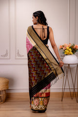 Ikkat Pochampally Handloom Pure Silk with pre-Stitched Blouse AUS