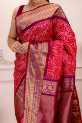 Ikkat Kanchipuram fusion Handloom Pure Silk with pre-Stitched Blouse AUS