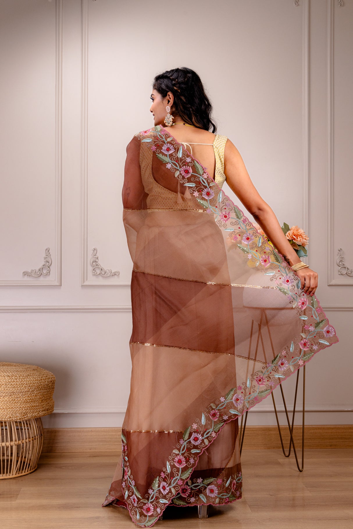 Organza Silk with floral embroidery