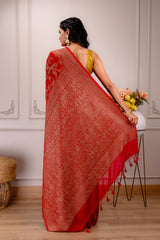 Red Banaras Khadi Georgette Shikargah with antique zari AUS