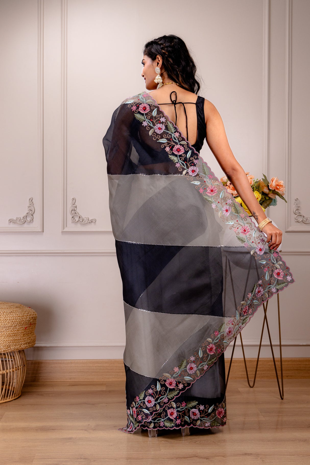 Organza Silk with floral embroidery