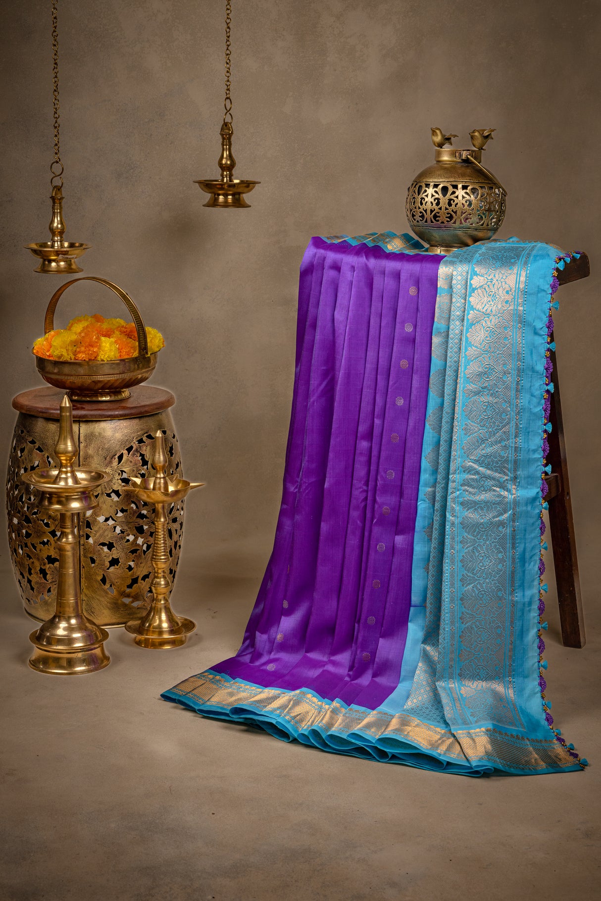 Gadwal handloom Pure Silk Purple Blue 