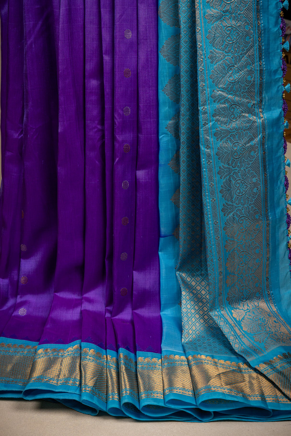 Gadwal handloom Pure Silk Purple Blue 