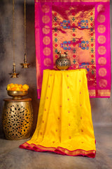 Maharani Paithani Handloom Kadiyal Pure Silk saree yellow and pink