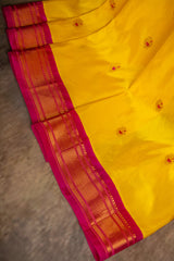 Maharani Paithani Handloom Kadiyal Pure Silk saree yellow and pink