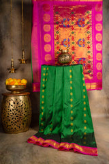 Maharani Paithani Handloom Kadiyal Pure Silk saree pink and green combo