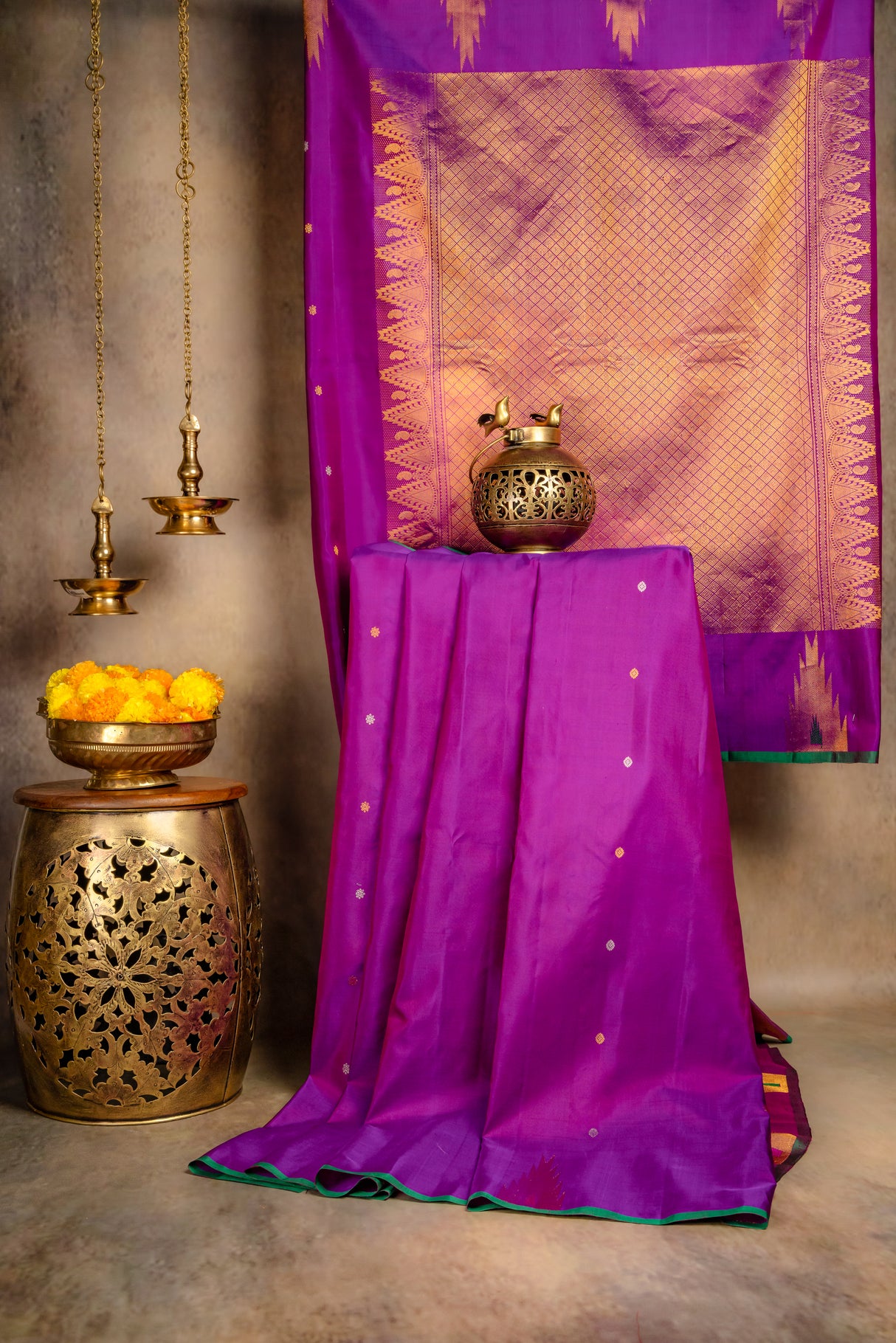 Gadwal Pure Silk saree Purple Temple