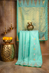 Gadwal Temple Border Turquoise Pure Silk saree