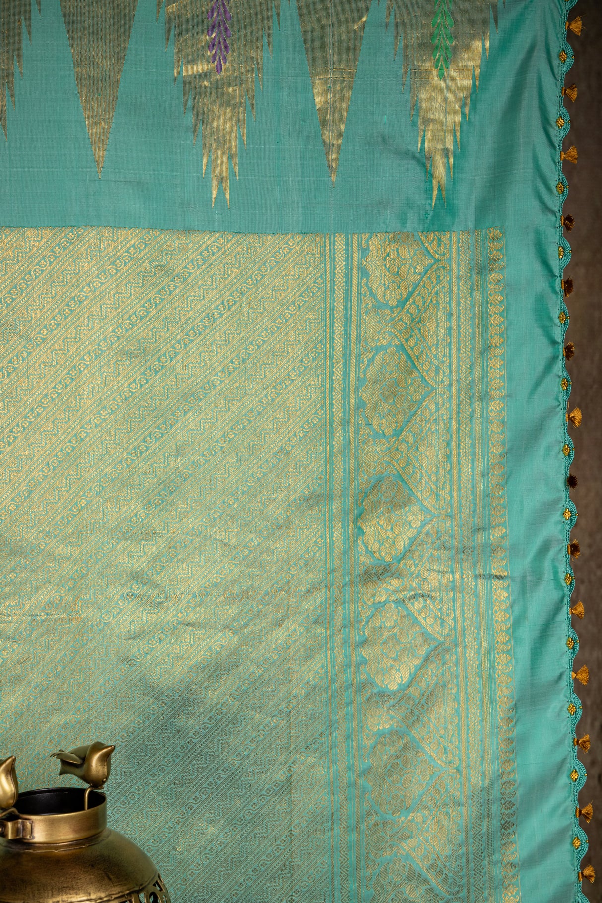 Gadwal Temple Border Turquoise Pure Silk saree