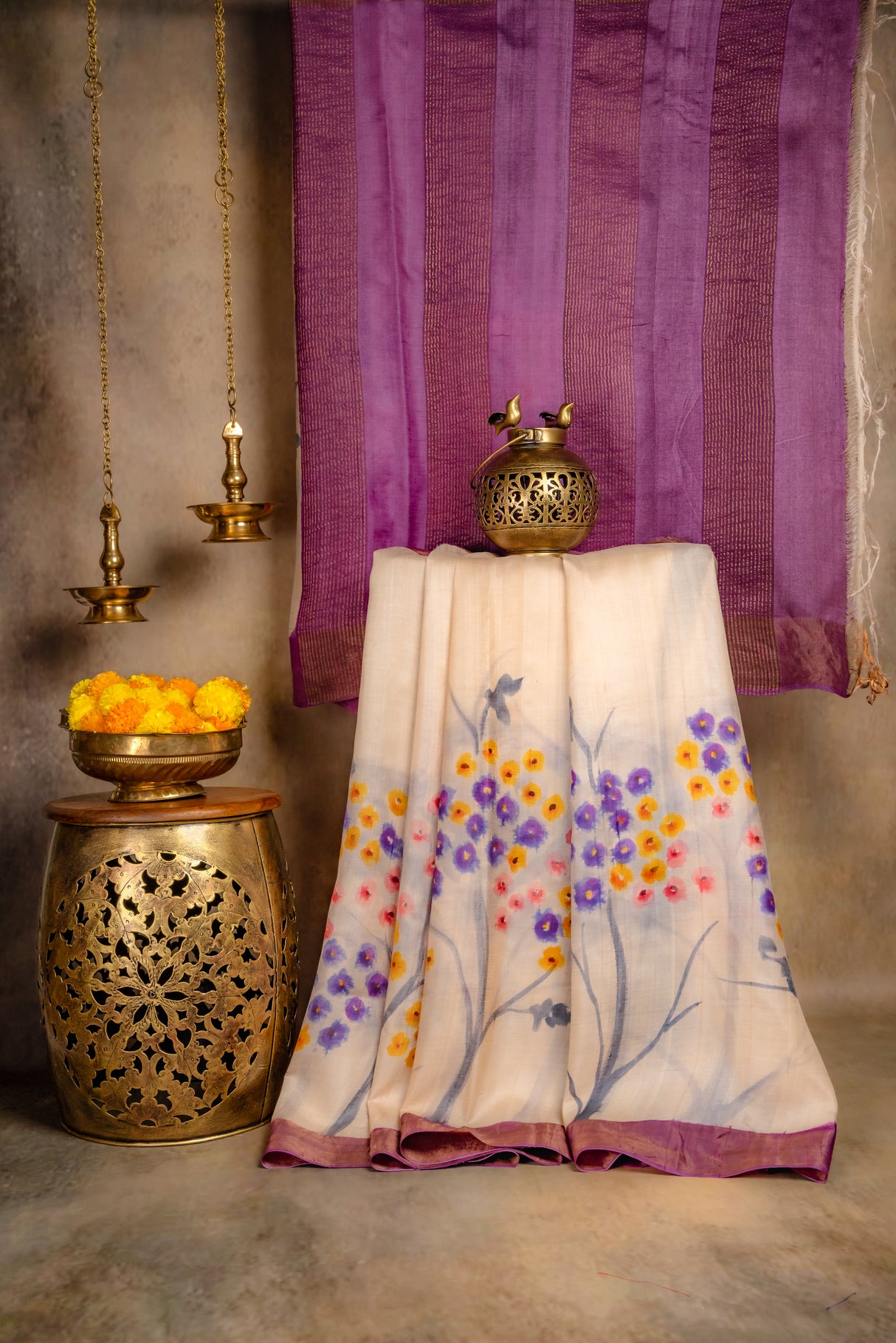 Hand Painted Tussar Silk