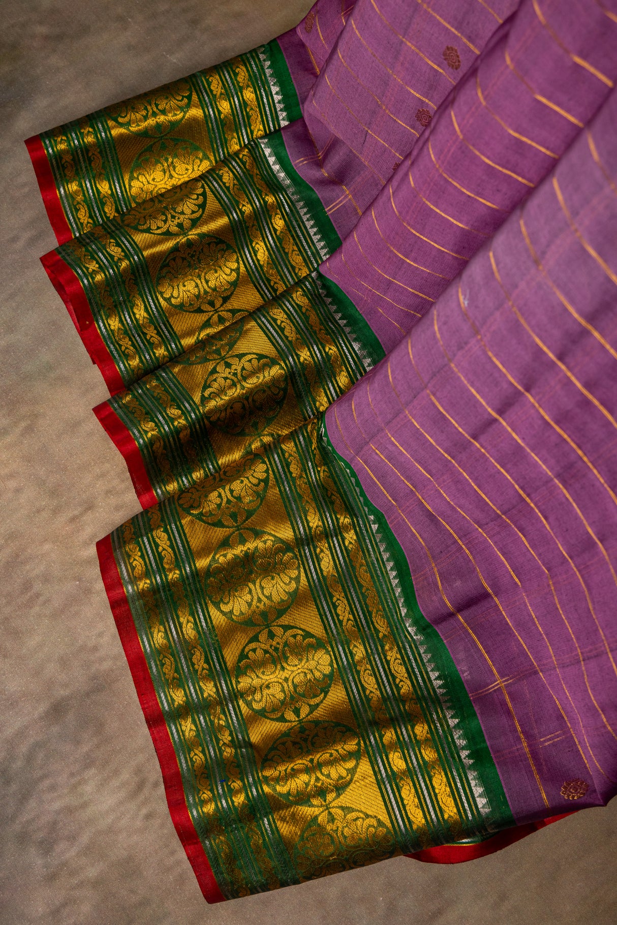 Seco Gadwal Lavender With Green saree