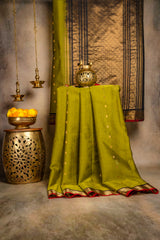 Seco Gadwal Olive Green with Black saree