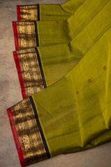 Seco Gadwal Olive Green with Black saree