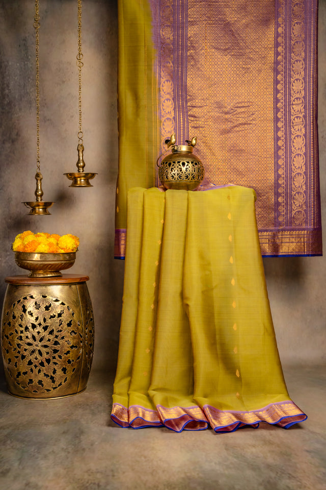 Seco Gadwal Olive Green with Lavender saree