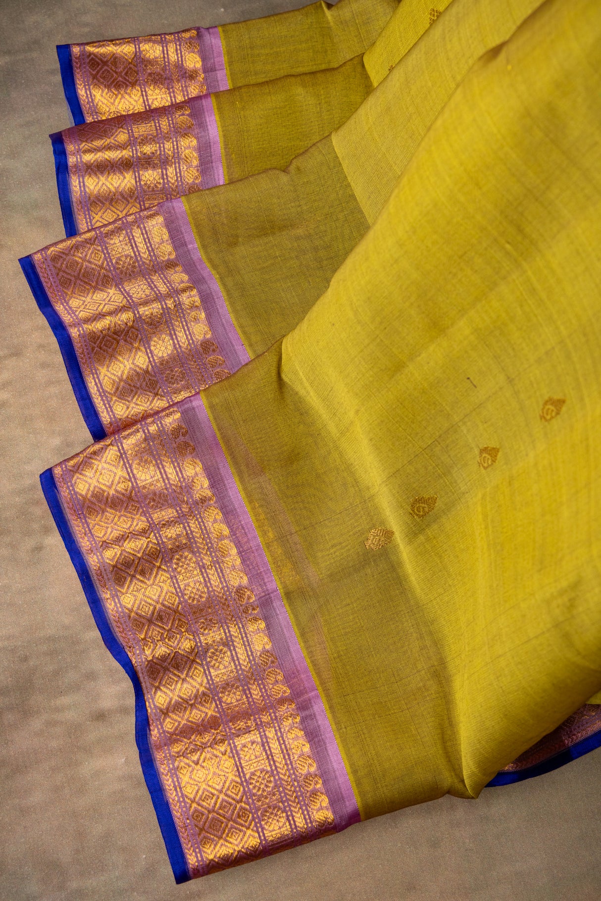 Seco Gadwal Olive Green with Lavender saree