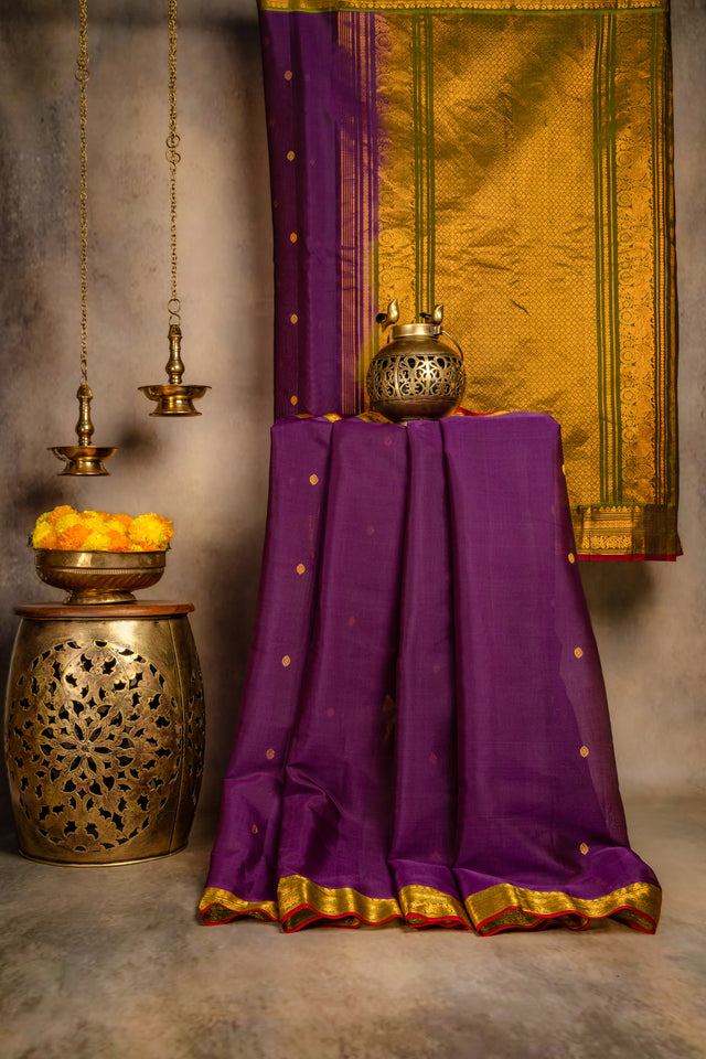 Seco Gadwal Purple With Olive Green saree