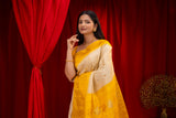  Gadwal Handloom Pure Silk cream with golden yellow