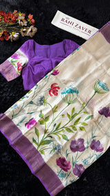 Purple Hand Painted Tussar Silk
