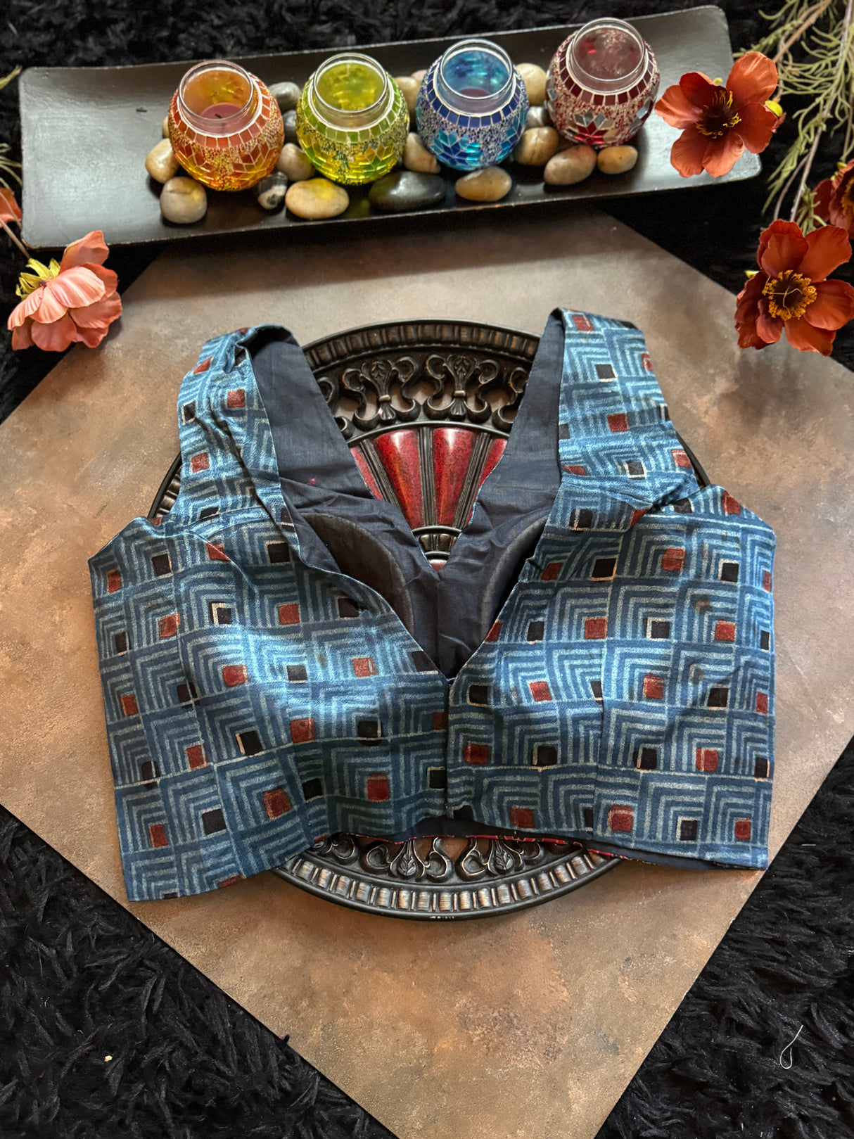 Ajrakh Modal V Neck Sleeveless Blouse 40