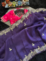 Purple Organza With Pink Contrats Blouse