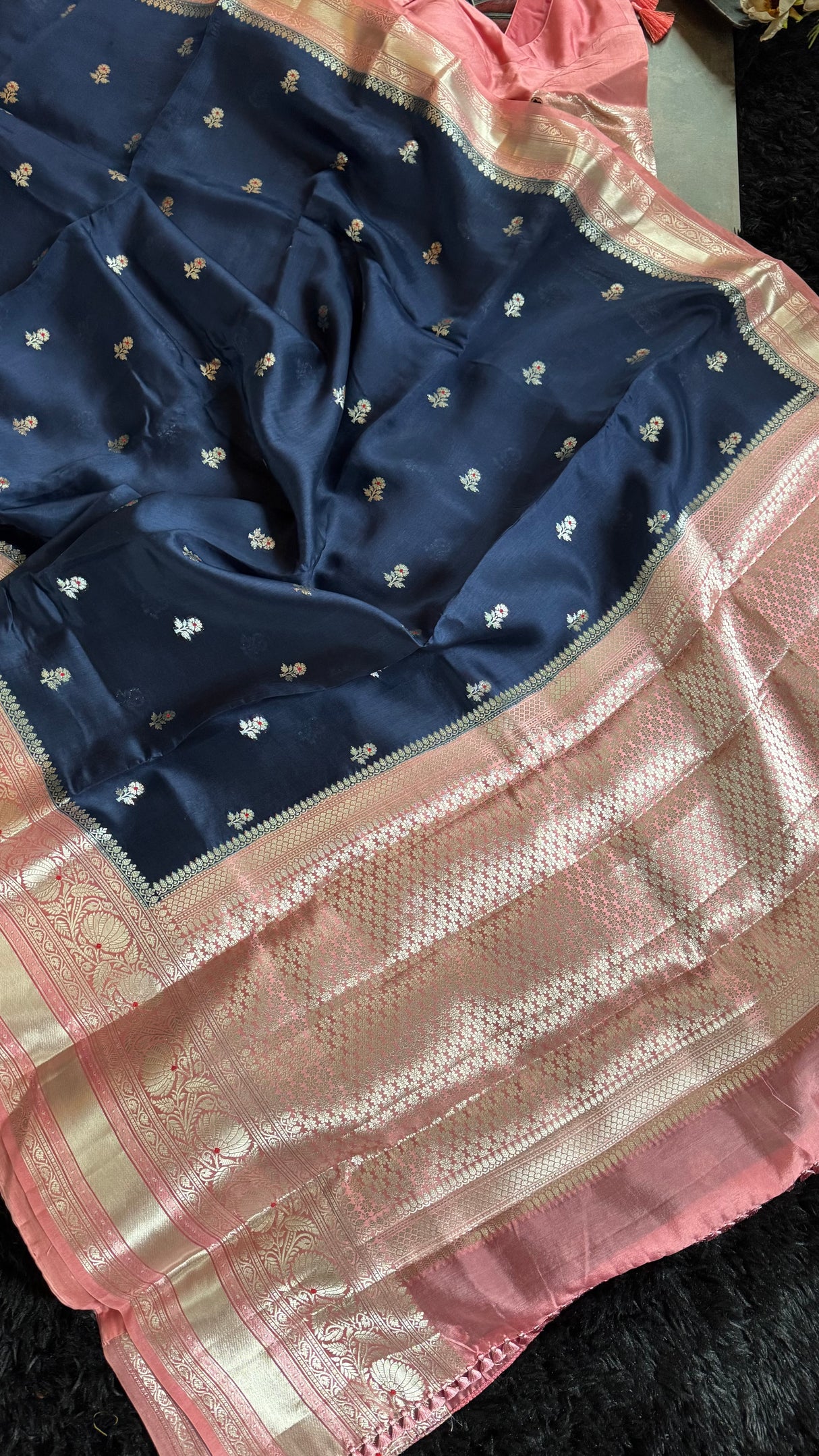 Navy salmon Banaras Raw Mango Silk