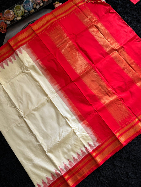 Cream Chilli Red Ilkal Pure Silk