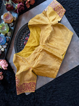Mustard Gold Tissue saree Patachitra Painting