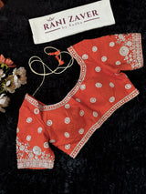 Rust Munga Silk With Heavy Embroidered Blouse