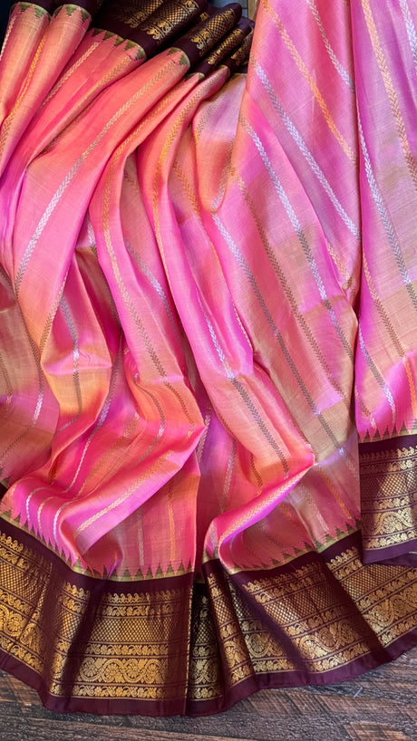 Kuttu Gadwal Handloom Pure Silk Pink chocolate