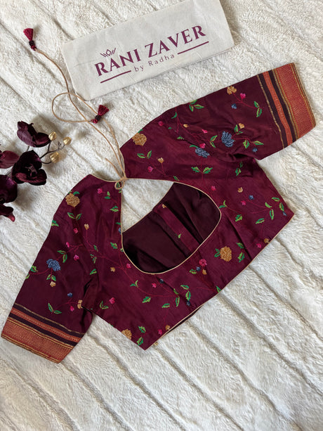 Maroon Cross Stitch Floral Embroidered Blouse 38