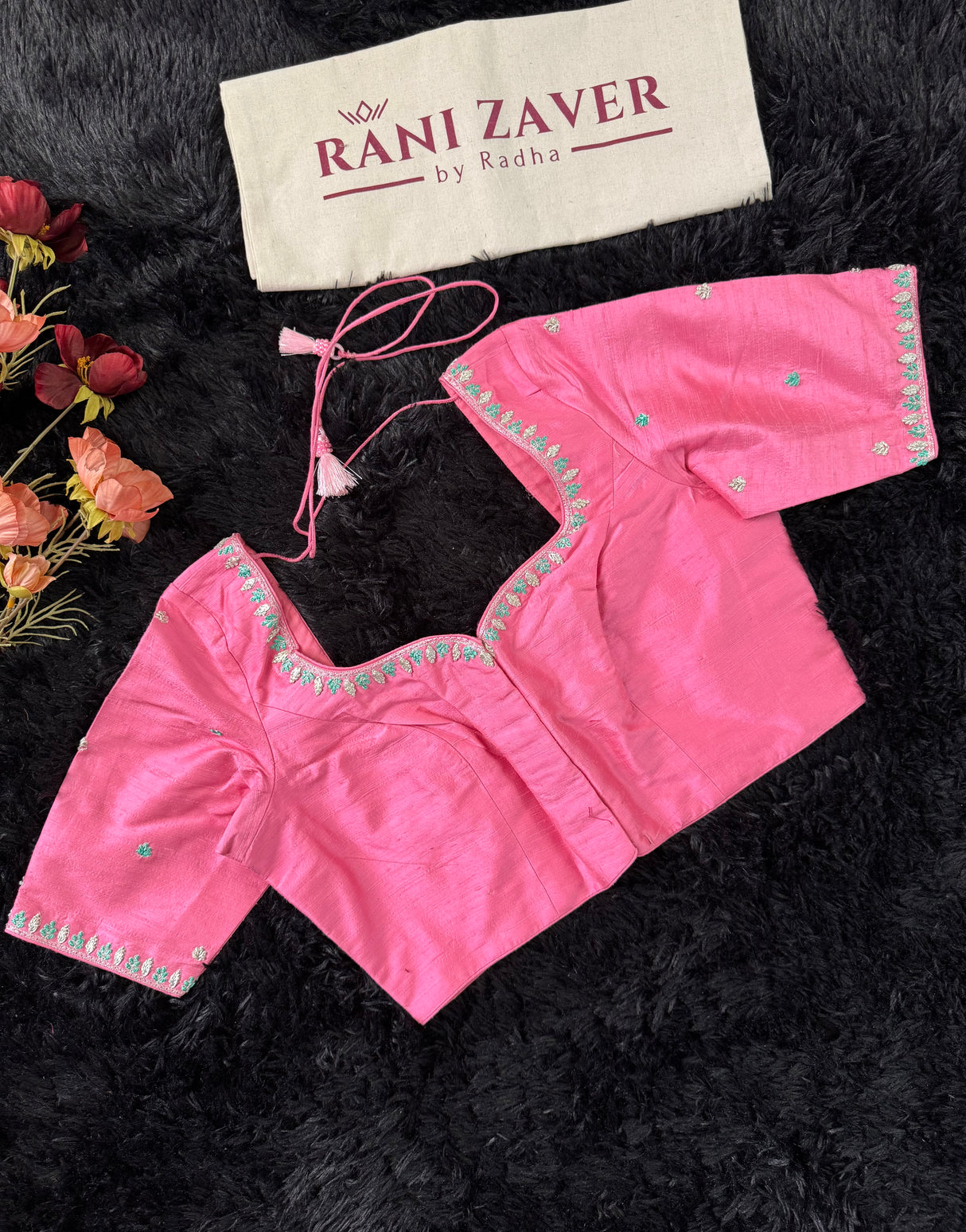 Pink Embroidered Raw Silk Blouse 38