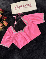 Pink Embroidered Raw Silk Blouse 38