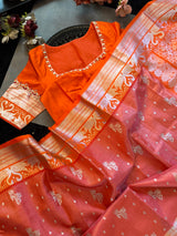 Orange Venkatagiri Pure SIlk Handloom