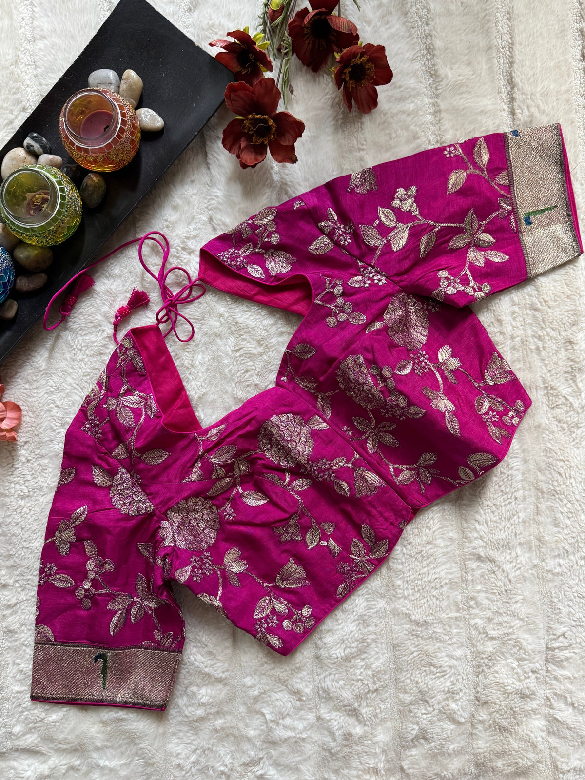 Pink embroidered Silk Blouse 40