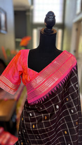 Kuttu Gadwal Handloom Pure Silk Dark Chocolate Pink