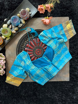Turquoise Silk With Narali Style Gold Zari Border 38