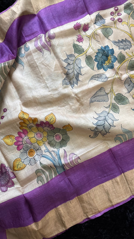 Purple Hand Painted Tussur Silk