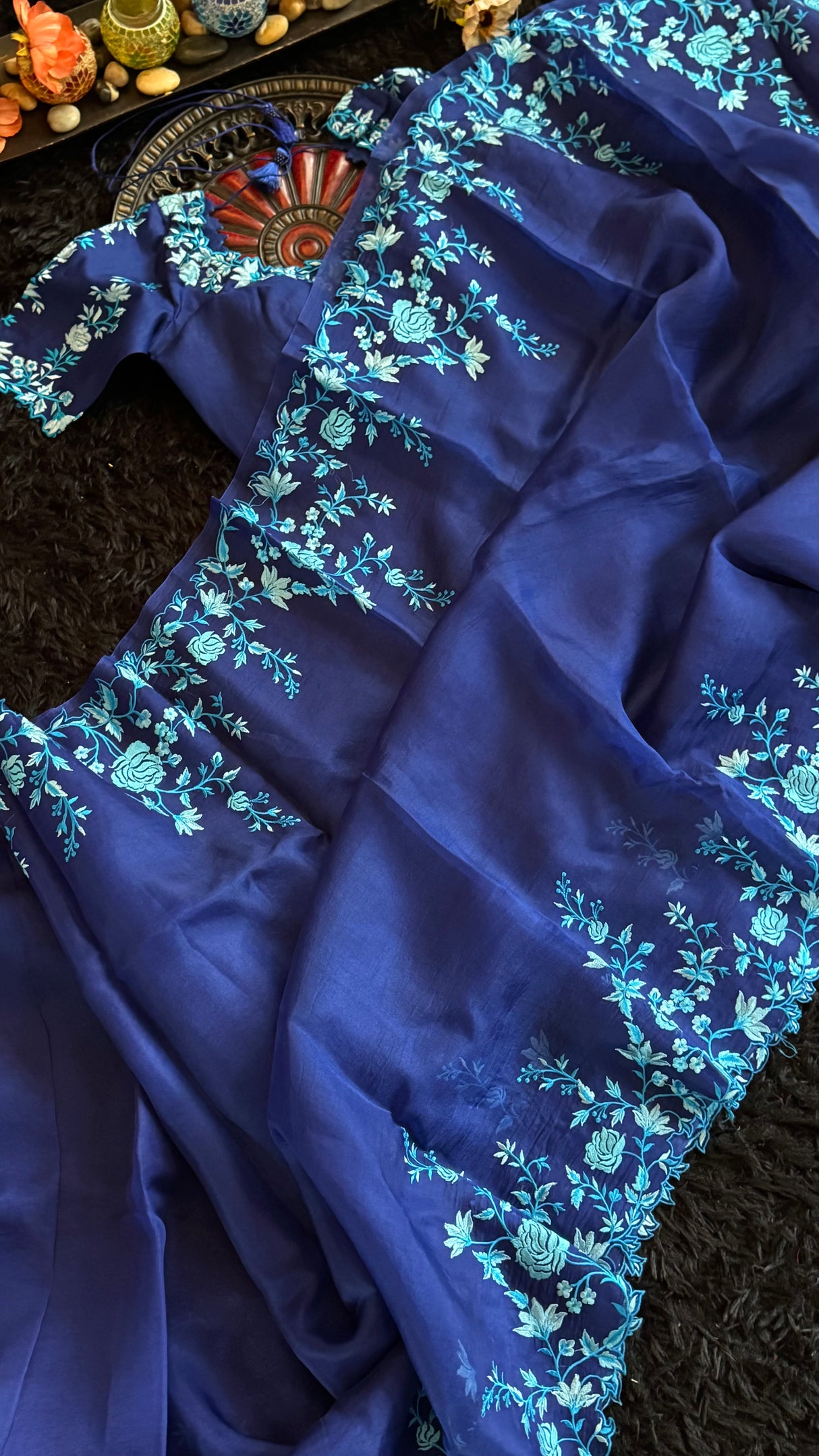 Blue Embroidered Organza