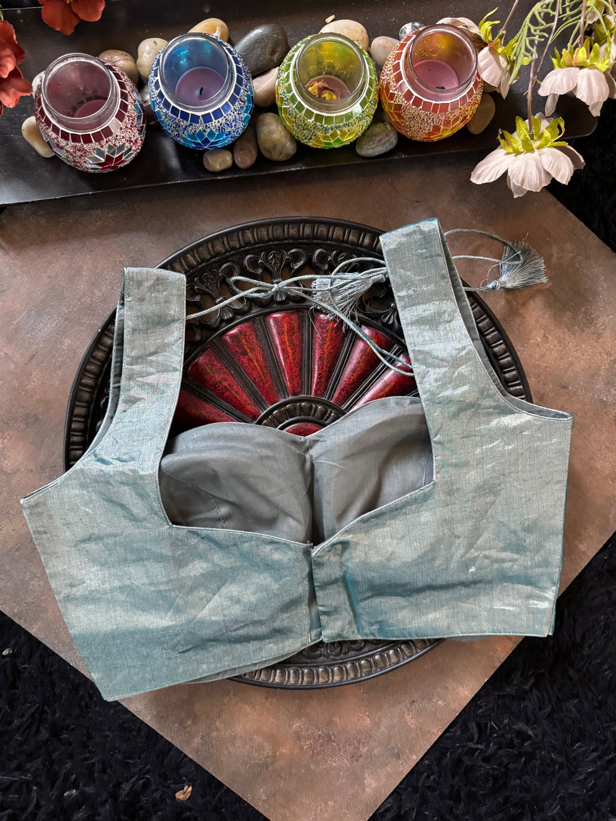 Powder Blue Tissue Sleeveless Blouse 38