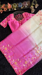 Shaded Pink Embroidered Organza