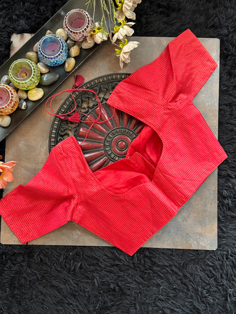 Red Vaira Ooosie Silk Leave Neck Blouse 38