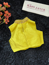 Greenish Yellow raw silk Zero Neck Sleeveless 38