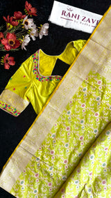 Parrot Green Pure Banaras Katan Silk