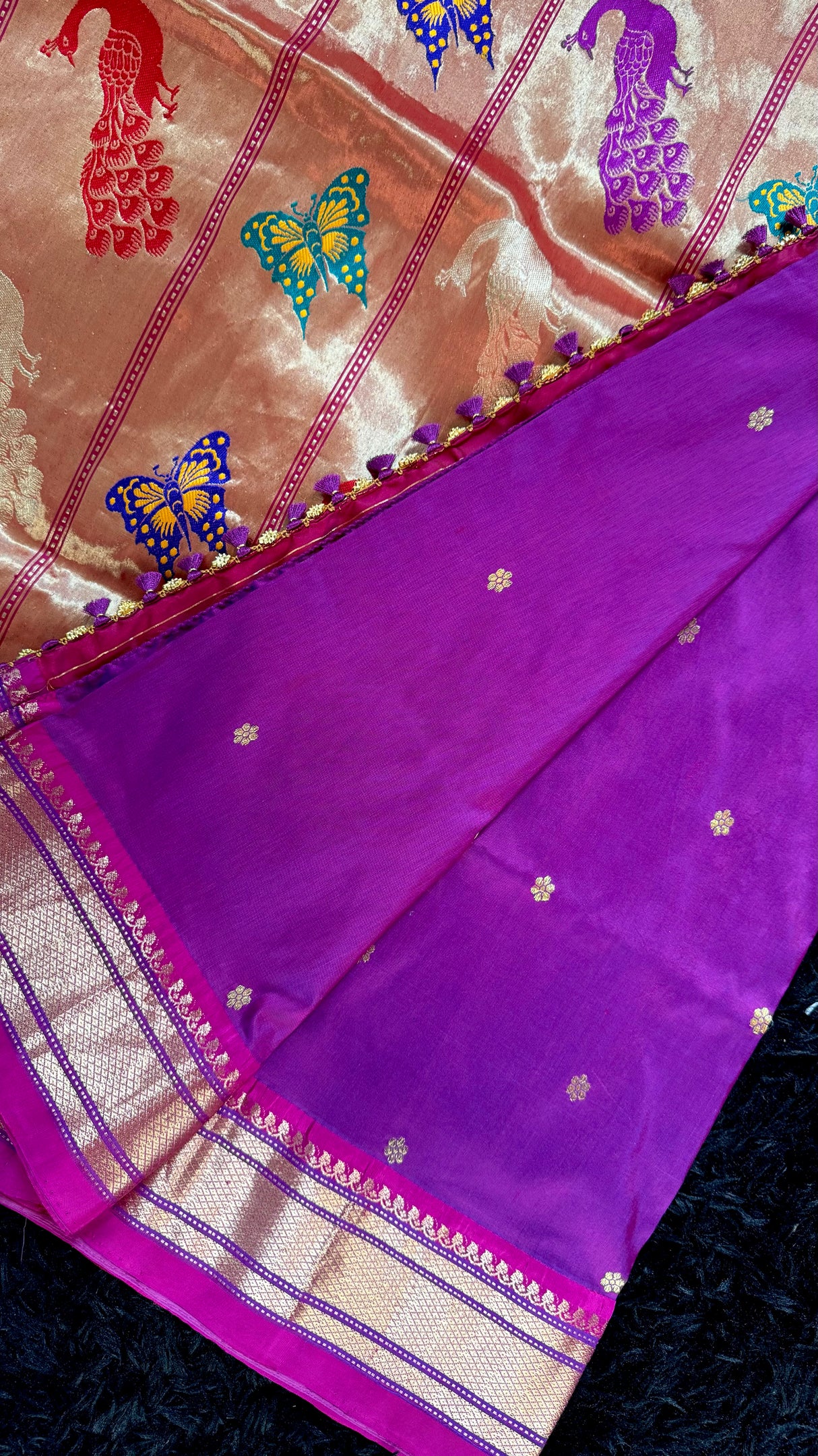 Purple Magenta Dual shade Yeola Paithani Narali Border Handloom Pure Silk