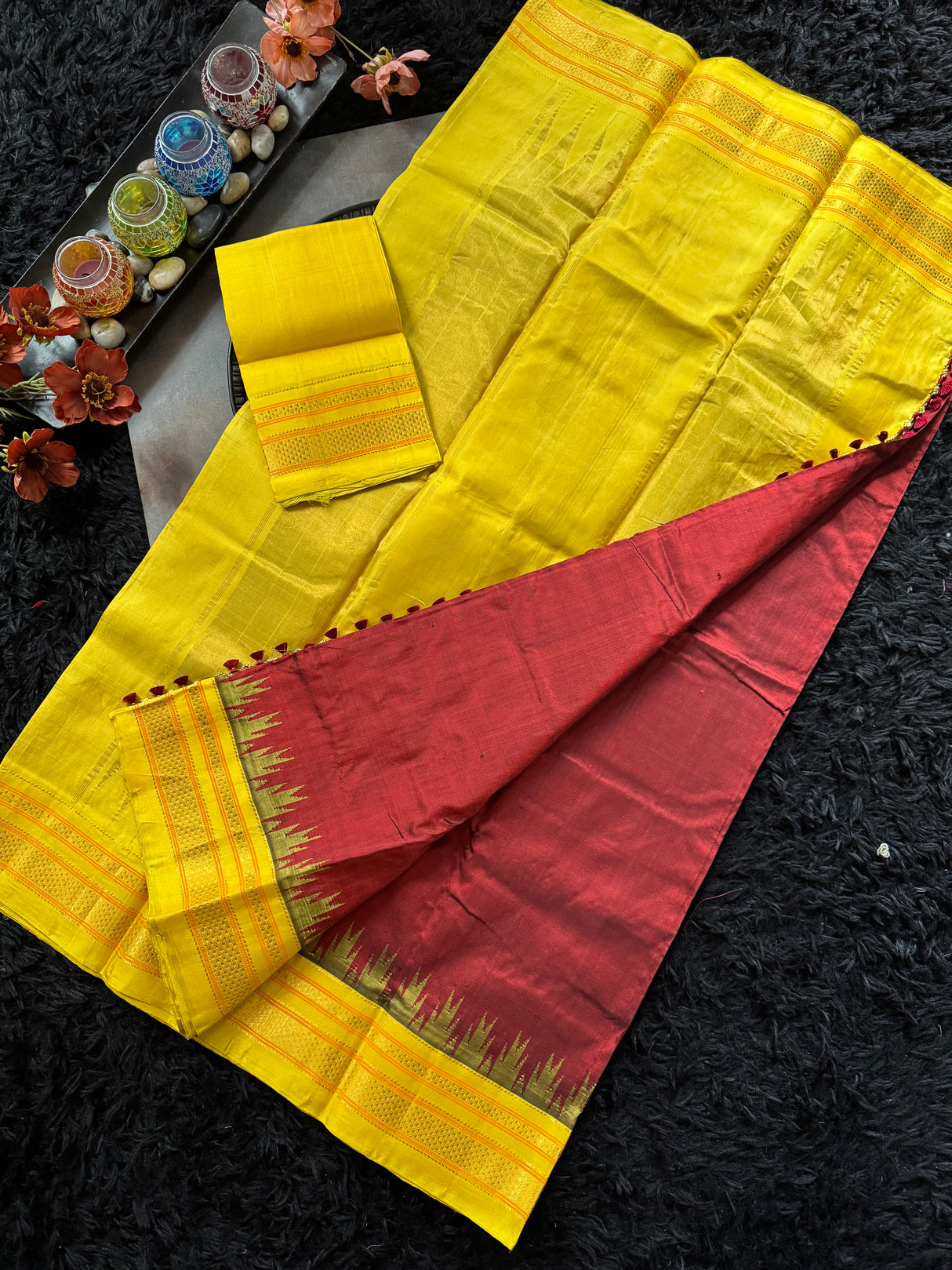 Maroon Yellow Ilkal Pure Silk
