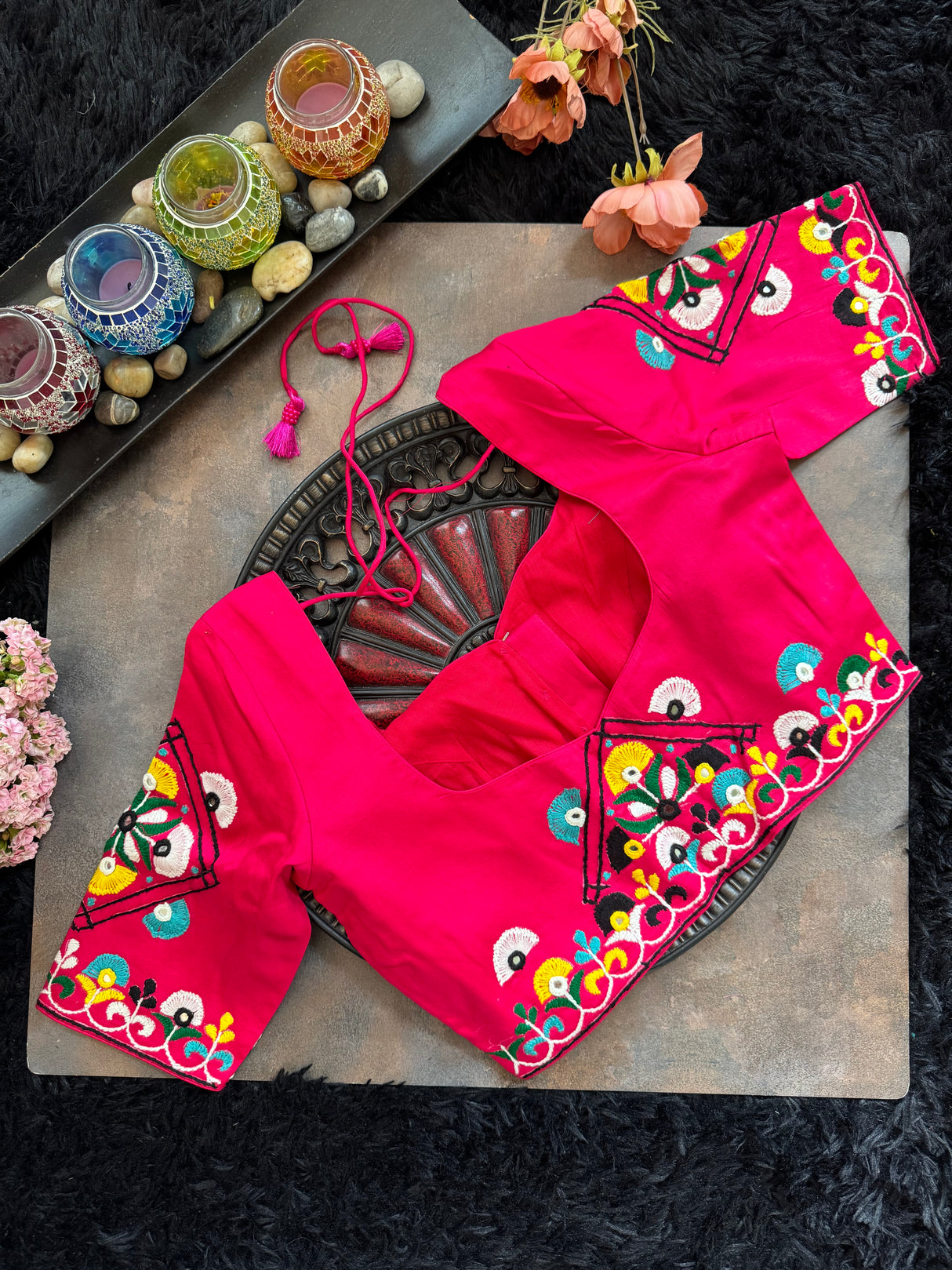fuchsia Pink Hand Embroidered Blouse 38