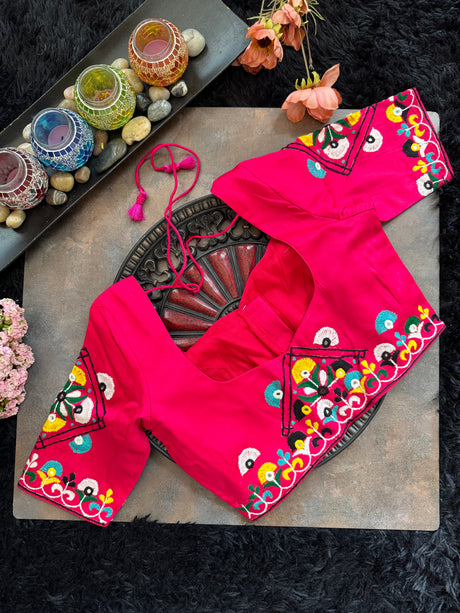 fuchsia Pink Hand Embroidered Blouse 38